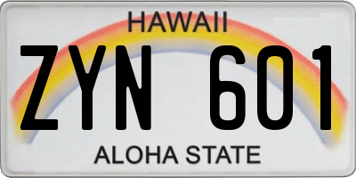 HI license plate ZYN601