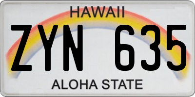 HI license plate ZYN635