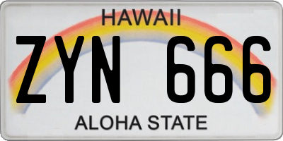 HI license plate ZYN666