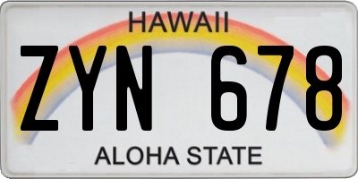 HI license plate ZYN678