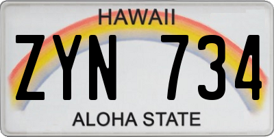 HI license plate ZYN734