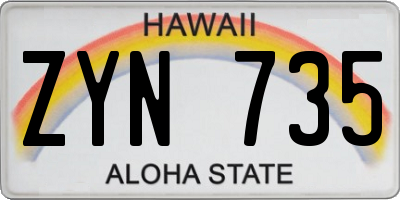 HI license plate ZYN735