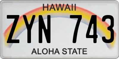 HI license plate ZYN743