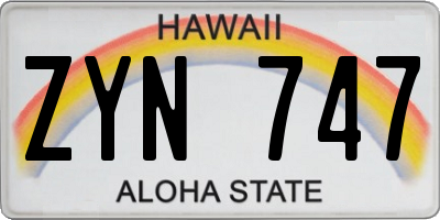 HI license plate ZYN747