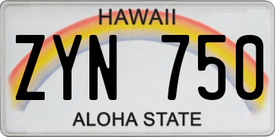 HI license plate ZYN750