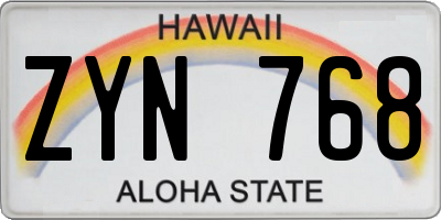 HI license plate ZYN768