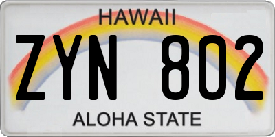 HI license plate ZYN802