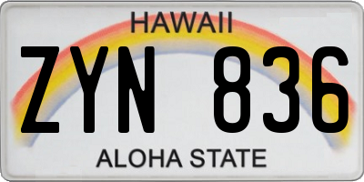 HI license plate ZYN836