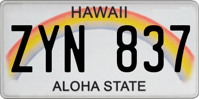 HI license plate ZYN837