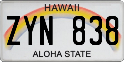 HI license plate ZYN838