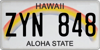 HI license plate ZYN848