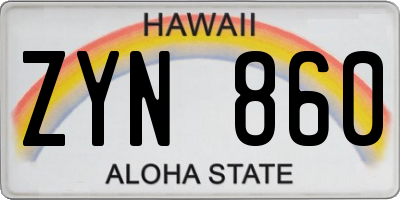 HI license plate ZYN860