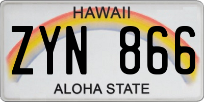 HI license plate ZYN866