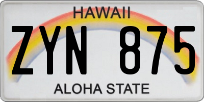 HI license plate ZYN875