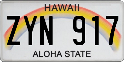 HI license plate ZYN917