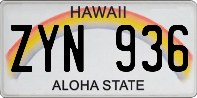HI license plate ZYN936