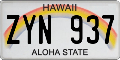 HI license plate ZYN937
