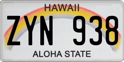 HI license plate ZYN938