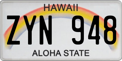 HI license plate ZYN948