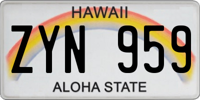 HI license plate ZYN959