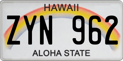 HI license plate ZYN962