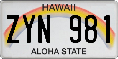 HI license plate ZYN981