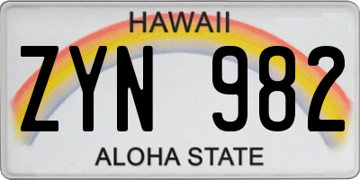HI license plate ZYN982