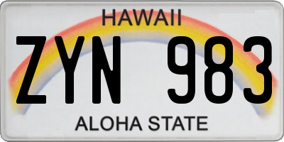 HI license plate ZYN983