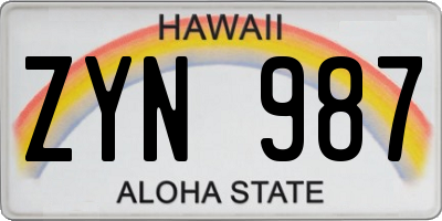 HI license plate ZYN987