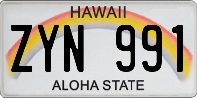 HI license plate ZYN991