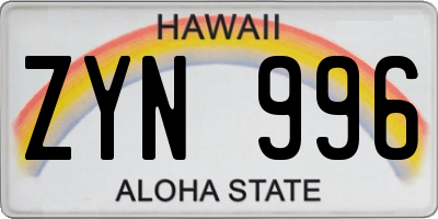 HI license plate ZYN996