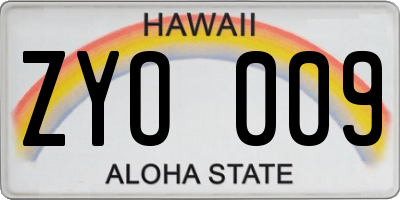 HI license plate ZYO009
