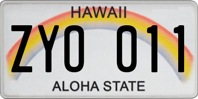 HI license plate ZYO011