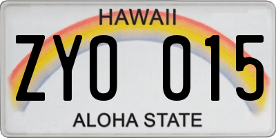 HI license plate ZYO015