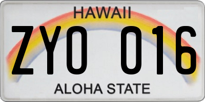 HI license plate ZYO016