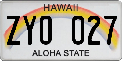 HI license plate ZYO027