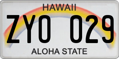 HI license plate ZYO029
