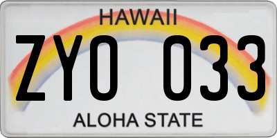 HI license plate ZYO033