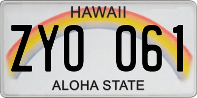 HI license plate ZYO061