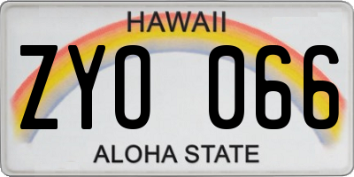 HI license plate ZYO066