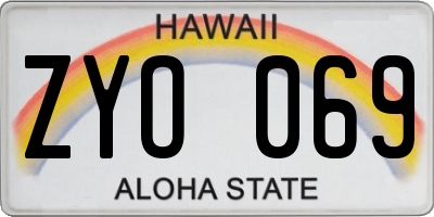 HI license plate ZYO069
