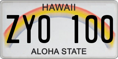 HI license plate ZYO100