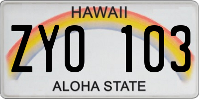 HI license plate ZYO103