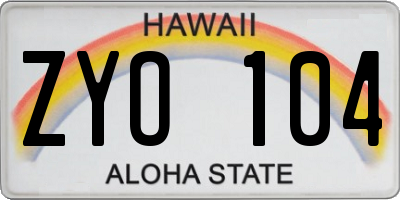 HI license plate ZYO104