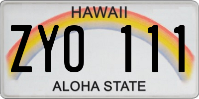 HI license plate ZYO111