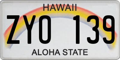 HI license plate ZYO139