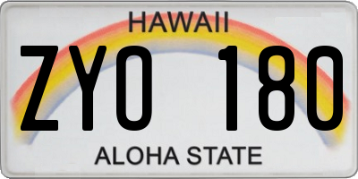HI license plate ZYO180
