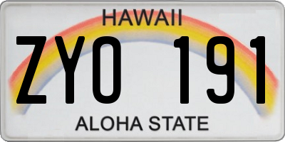 HI license plate ZYO191