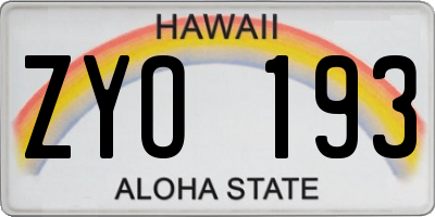 HI license plate ZYO193