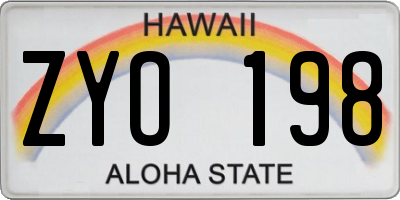 HI license plate ZYO198